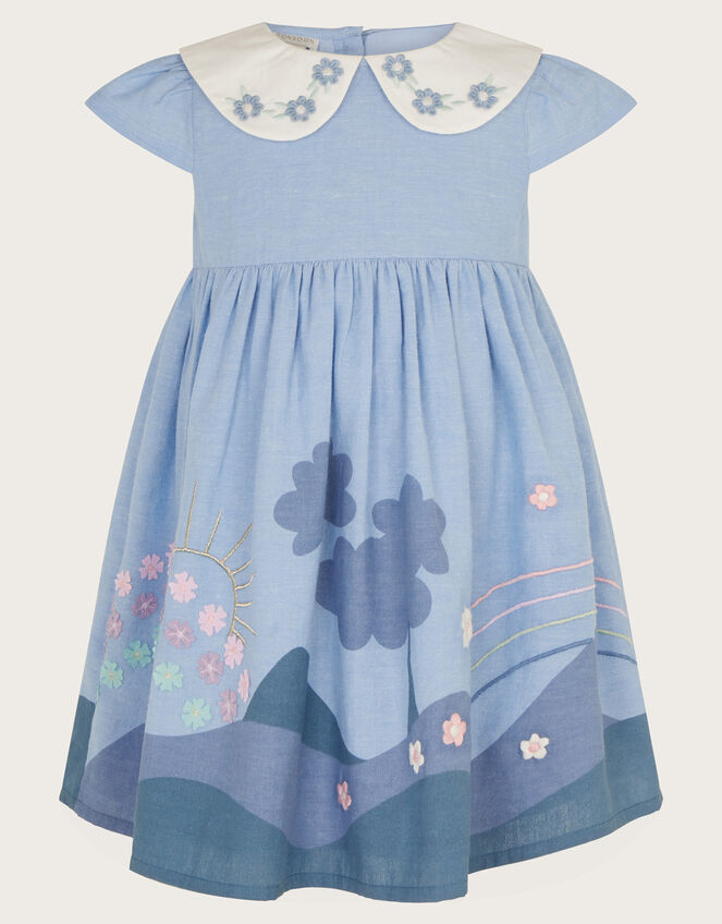 Baby Applique Chambray Dress, Blue (BLUE), large