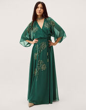 Skyla Floral Embellished Maxi Wrap Dress, Green (DARK GREEN), large