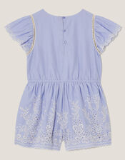 Floral Broderie Short Sleeve Playsuit, Blue (BLUE), large