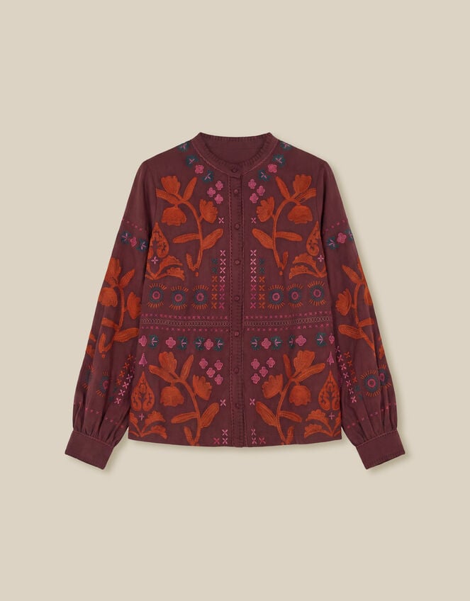 East Joseline Floral Embroidered Blouse, Red (BURGUNDY), large