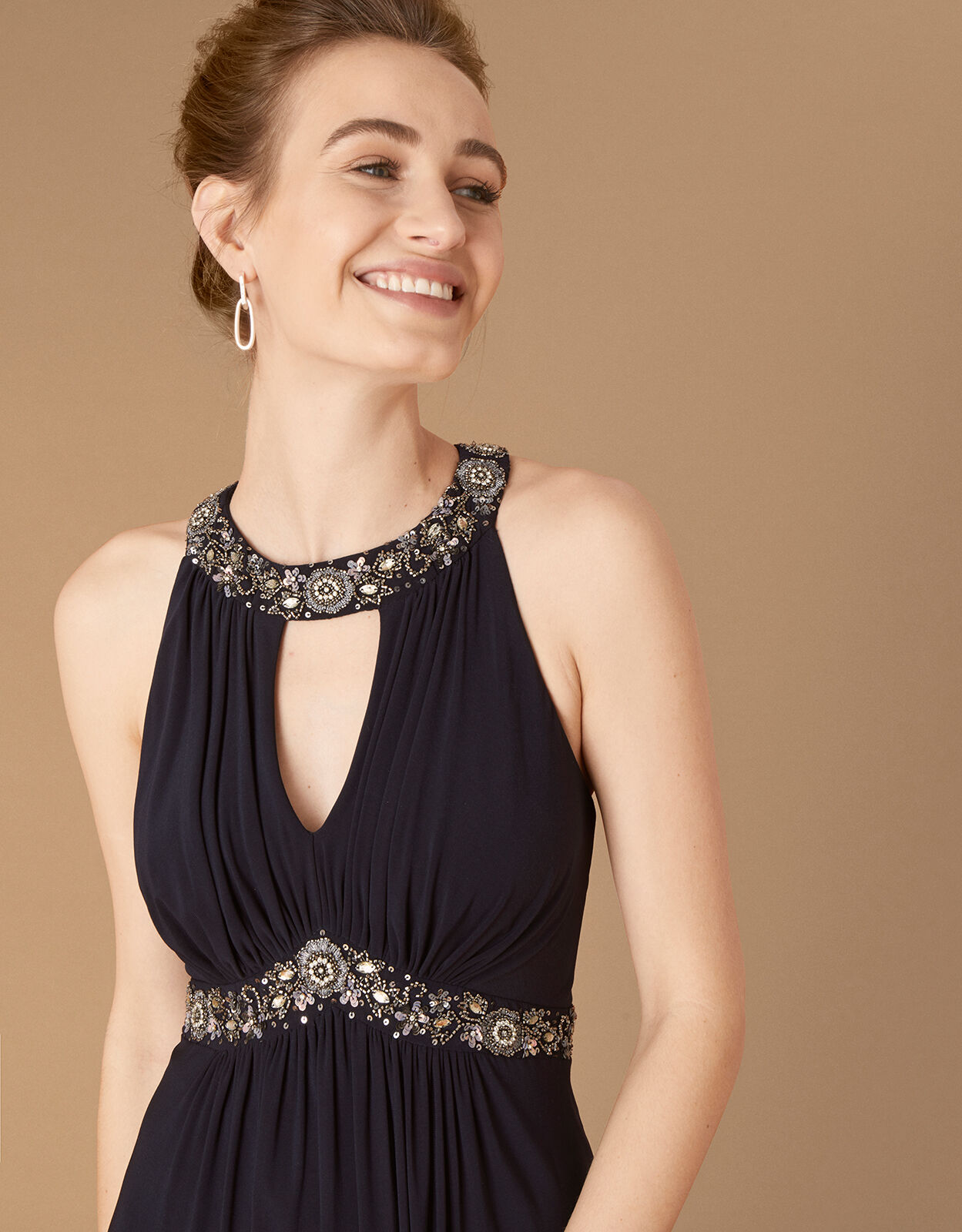 Isabeli Embellished Jersey Maxi Bridesmaid Dress Blue