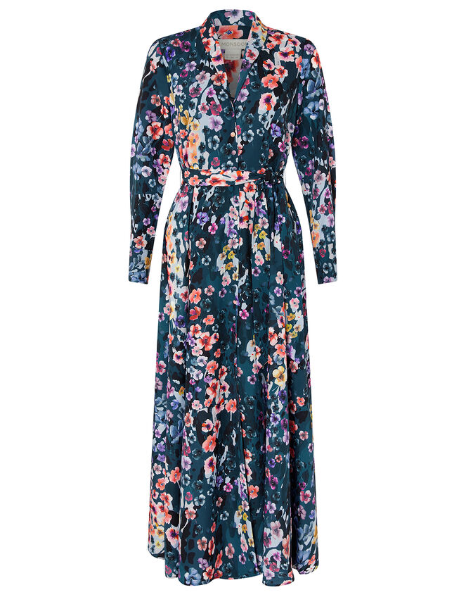 Fawn Floral Shirt Dress, Blue (BLUE), large
