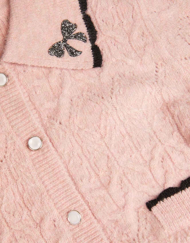 Bow Collar Cardigan & Knit Skirt Set, Pink (PINK), large