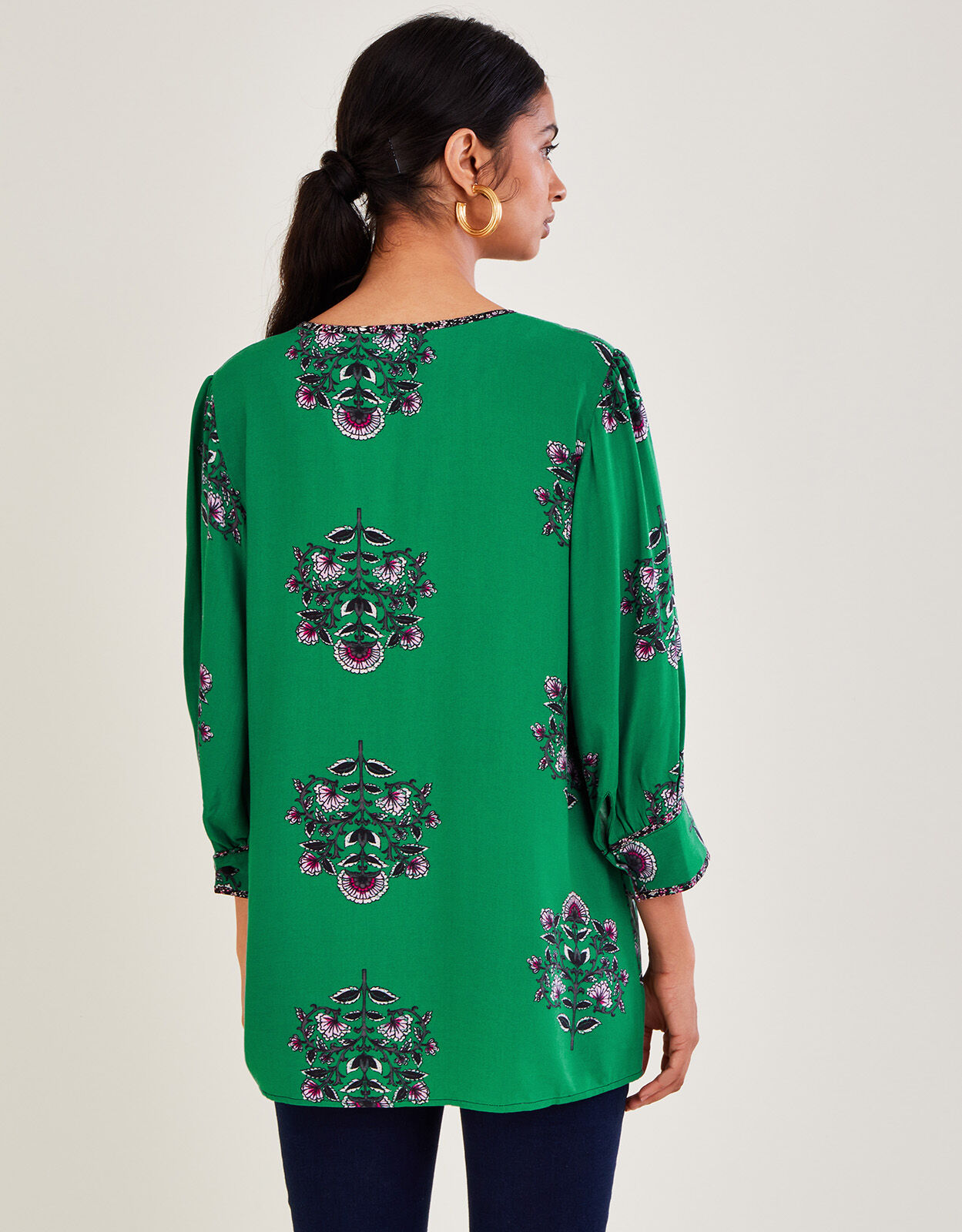 Floral Large Scale Sleeve Smock Blouse Green