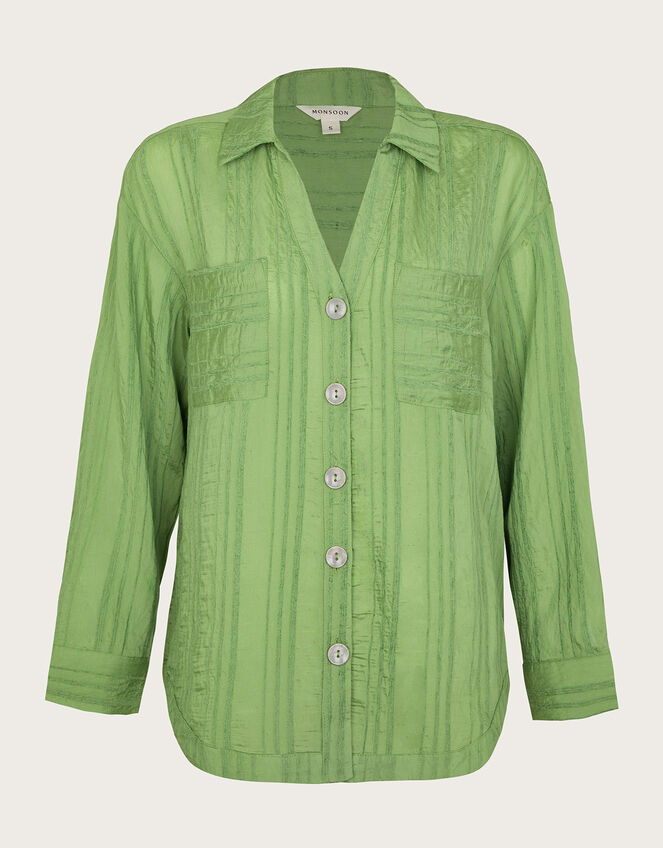 Sofia Long Sleeve Textured Shirt, Green (GREEN), large