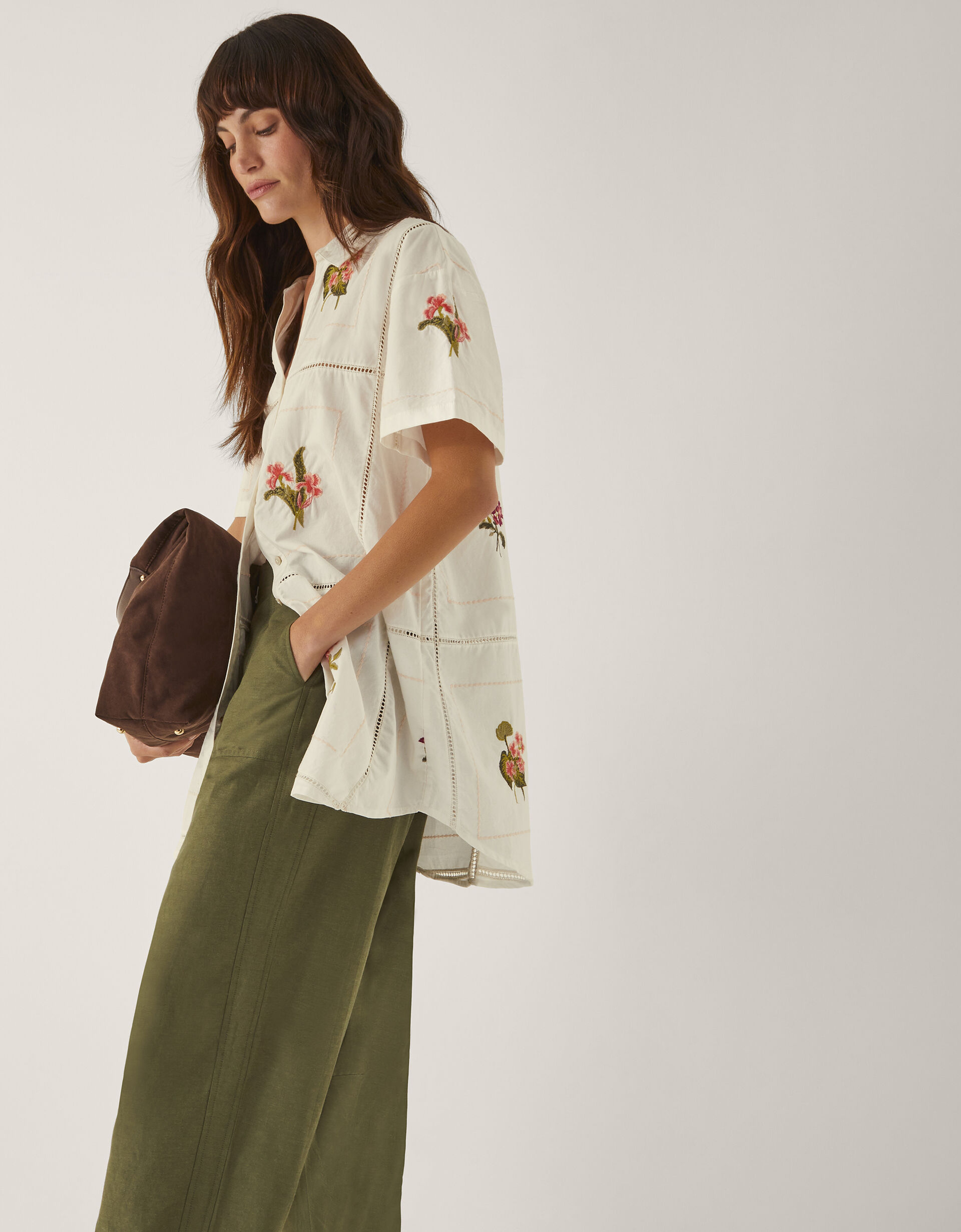 Luna Floral Embroidered Shirt White