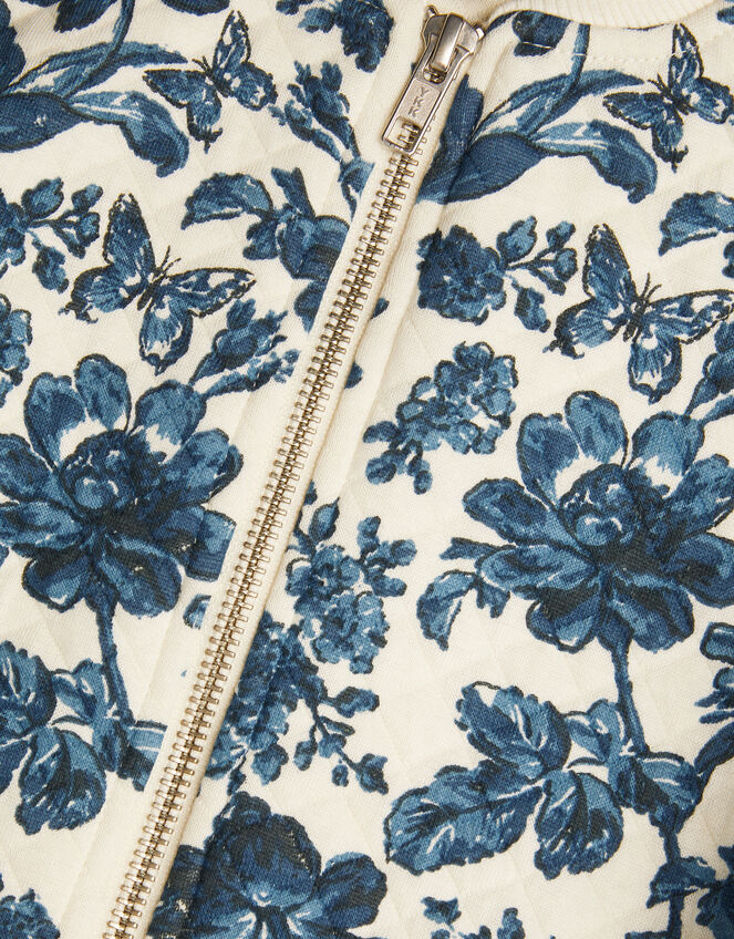 Floral Quilted Bomber Jacket, White (WHITE), large