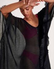 Fringe Trim Poncho, , large
