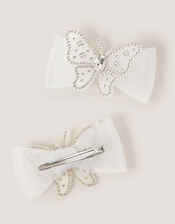 2-Pack Diamant&eacute; Butterfly Bow Hair Clips, Ivory (IVORY), large