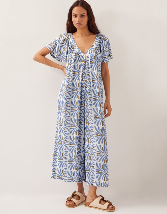 Cece Woodblock Wide-Leg Jumpsuit Blue