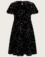 Cosmic Print Velvet Dress, Black (BLACK), large