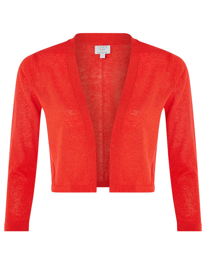 Pandora Pointelle Shrug in Linen Blend, Red (RED), large