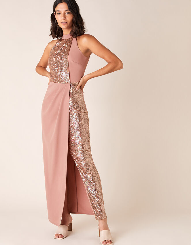 Kaitlyn Sequin Panel Stretch Maxi Dress, Pink (BLUSH), large