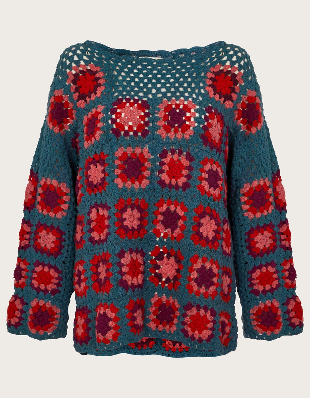 Hand Crochet Jumper Blue Knitwear Monsoon UK.