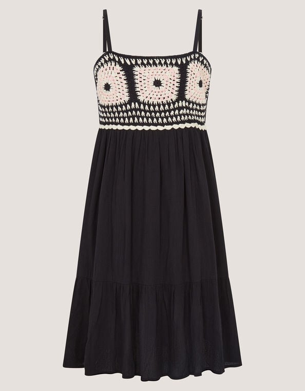 Crochet Sleeveless Dress, Black (BLACK), large