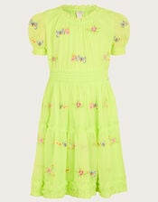 Embroidered Puff Sleeve Butterfly Dress, Green (LIME), large