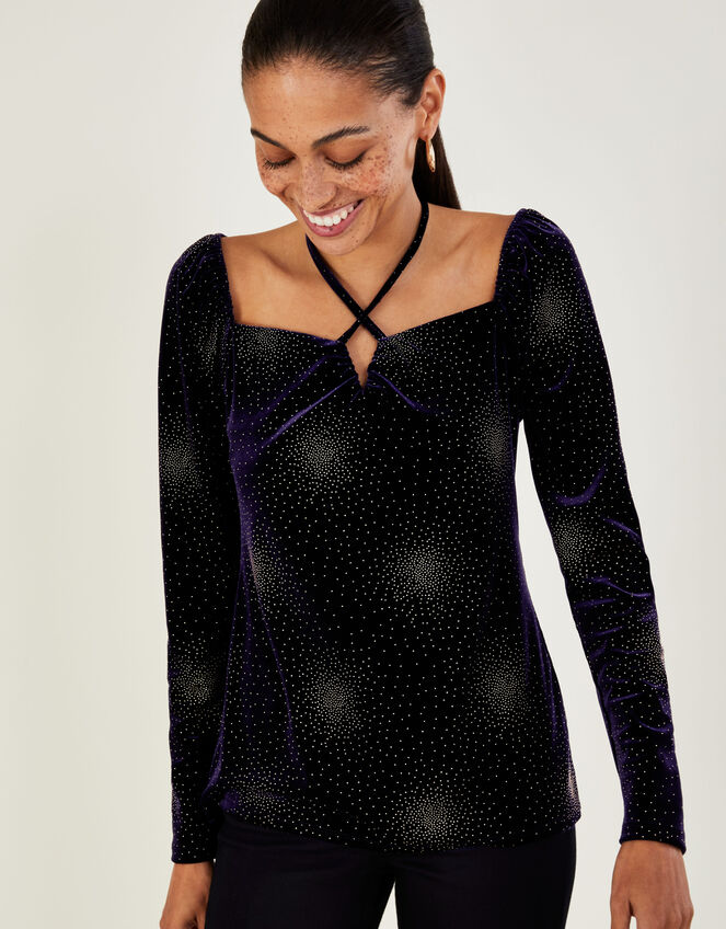 Natasha Nailhead Long Sleeve Top, Purple (PURPLE), large