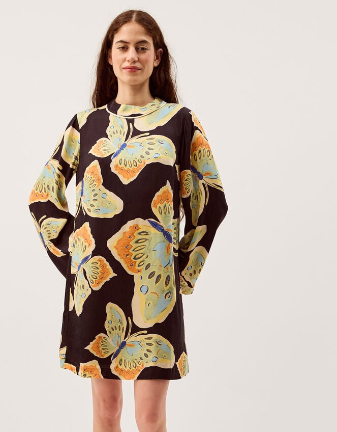 Clemence Aurelie Butterfly Mini Tunic Dress, Black (BLACK), large