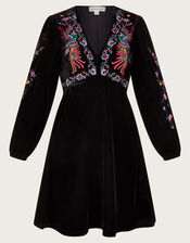 Verina Velvet Embroidered Dress, Black (BLACK), large