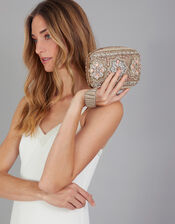 Floral Embellished Hardcase Clutch Bag, , large