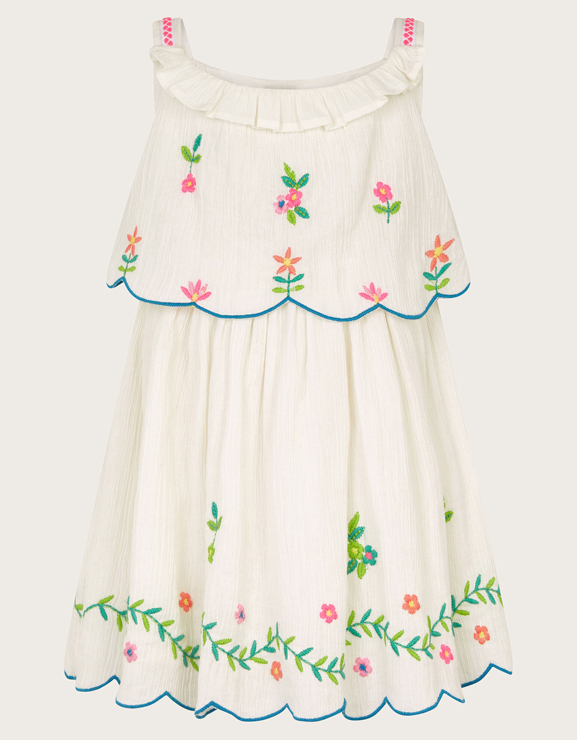 Elegant White Baby Dress with Floral Embroidery and Matching Purse