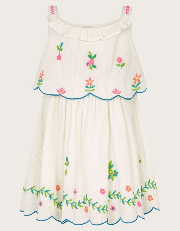 Baby Floral Embroidered Dress, White (WHITE), large