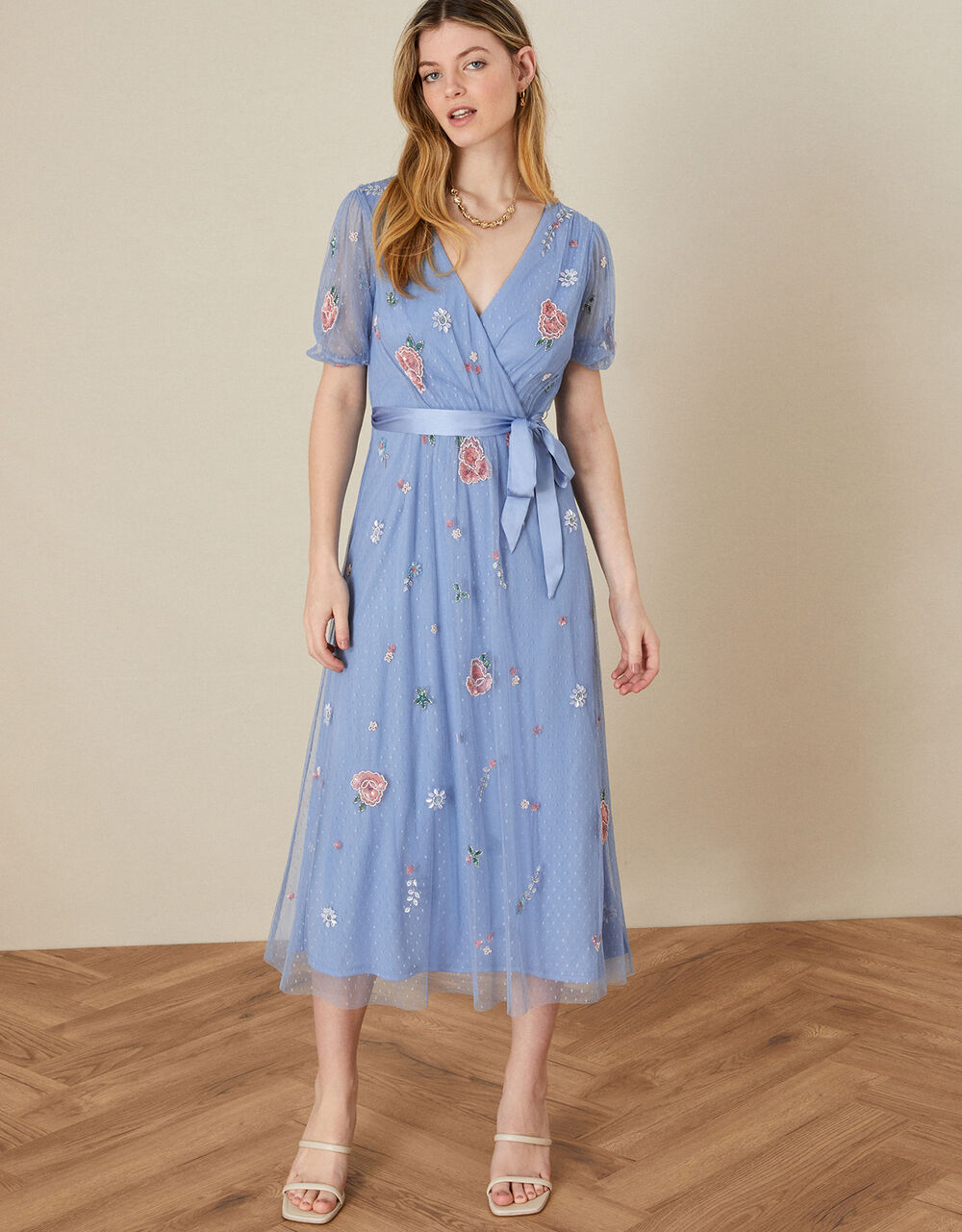 Women Dresses | Zoe Hand-Embellished Midi Dress Blue - XZ34936