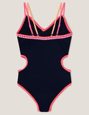 Blanket Stitch Cut-Out Swimsuit, Black (BLACK), large