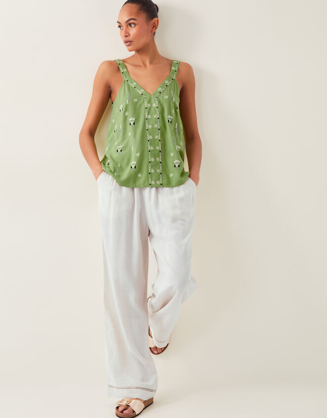 Fia Embroidered Cami Top, Green (GREEN), large