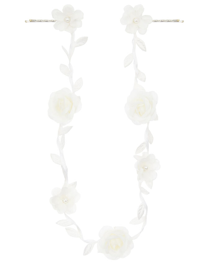 Flower and Pearl Trellis Hair Grips, , large