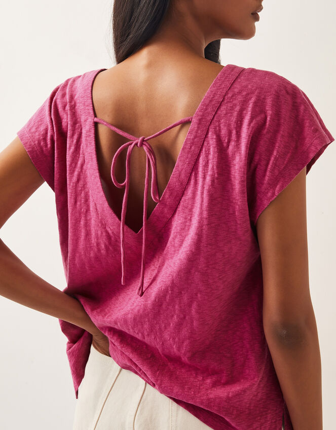 Elena Embroidered V-Neck Jersey T-Shirt, Pink (PINK), large