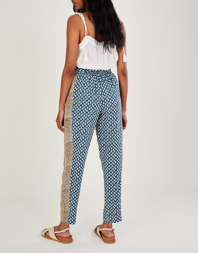 Gabriella Print Trousers in Sustainable Viscose, Blue (NAVY), large