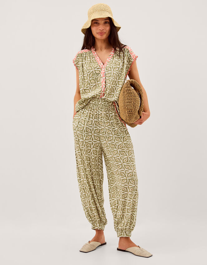Elma Print Balloon Trousers, Green (KHAKI), large