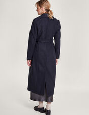 Lola Belted Wool Trench Coat, Blue (NAVY), large