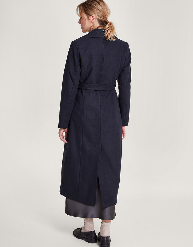 Lola Belted Wool Trench Coat, Blue (NAVY), large
