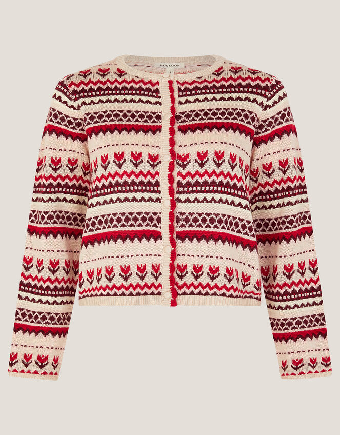 Juno Floral Fair Isle Cardigan, Ivory (IVORY), large