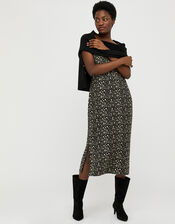Knit Jumper and Printed Slip Dress with Recycled Polyester, Black (BLACK), large