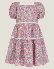 Broderie Floral Puff-Sleeve Dress, Pink (PINK), large