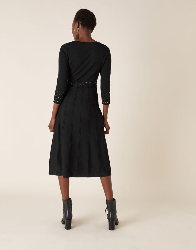 Heat-Seal Gem Knit Midi Dress, Black (BLACK), large