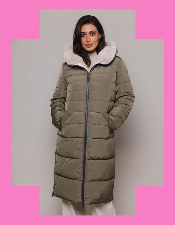 Rino and Pelle Longline Padded Coat, Green (KHAKI), large