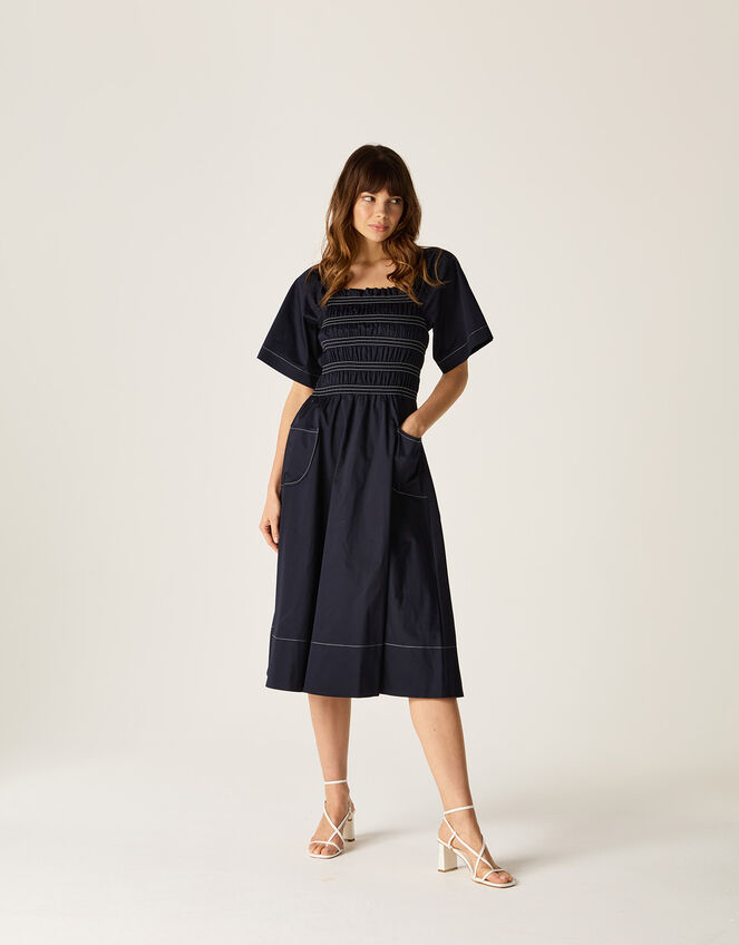 Mirla Beane Puff Sleeve Dress, Blue (NAVY), large