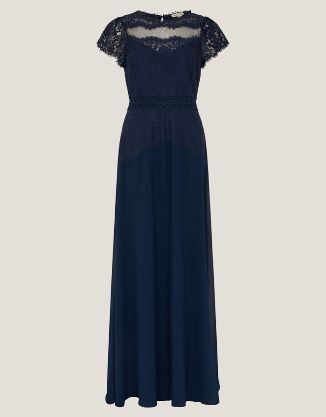 Monike Short Sleeve Lace Bridesmaid Dress Blue