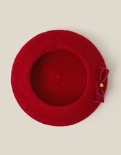 Velvet Bow Wool Beret, Red (RED), large