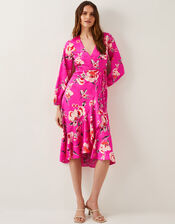 Meredith Floral Midi Wrap Dress, Pink (PINK), large