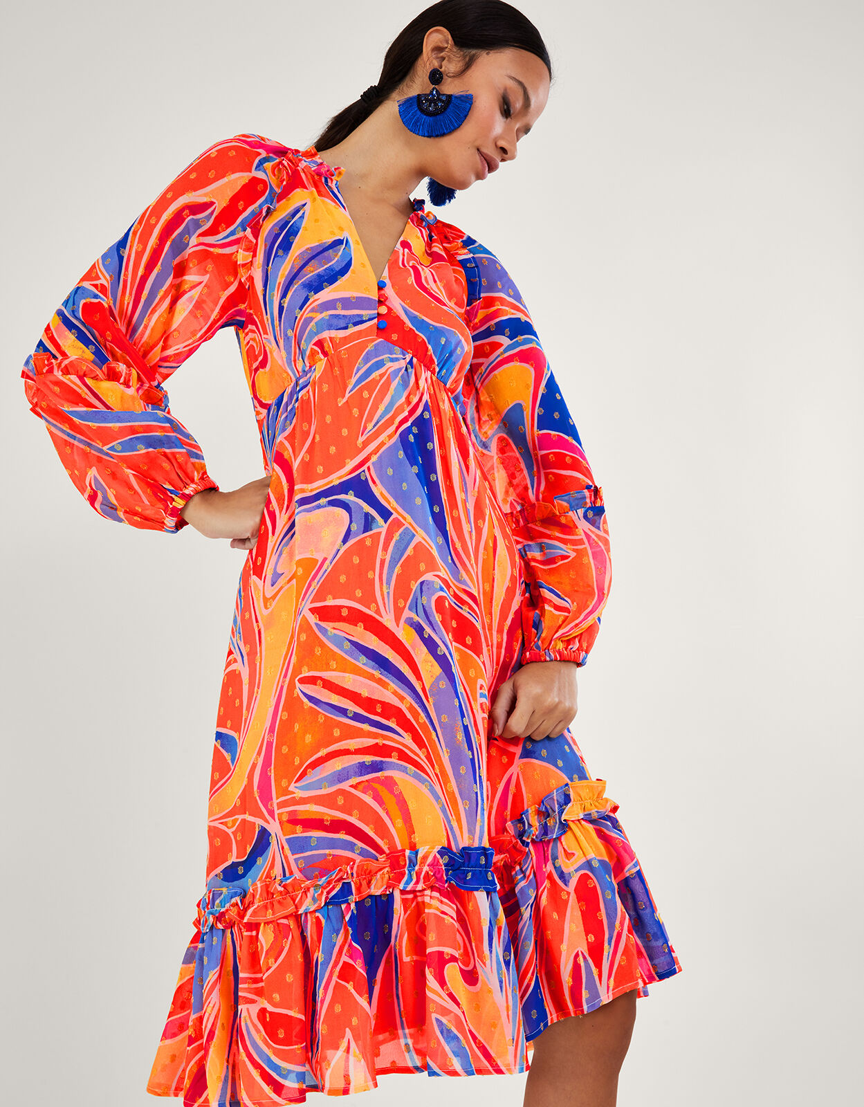 Ariel Print Tiered Dress Orange