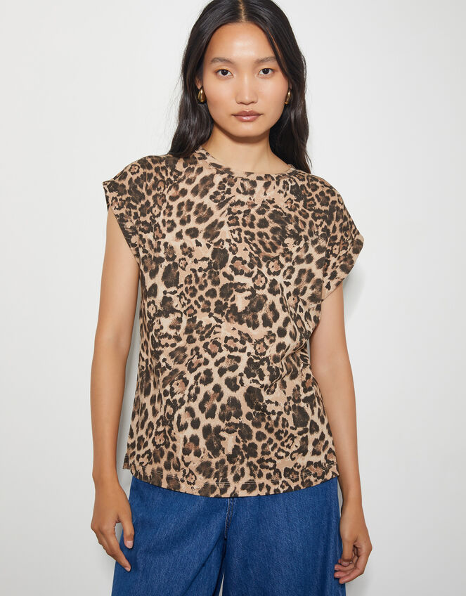 Archi Leopard Print Jersey T-Shirt, Brown (BROWN), large