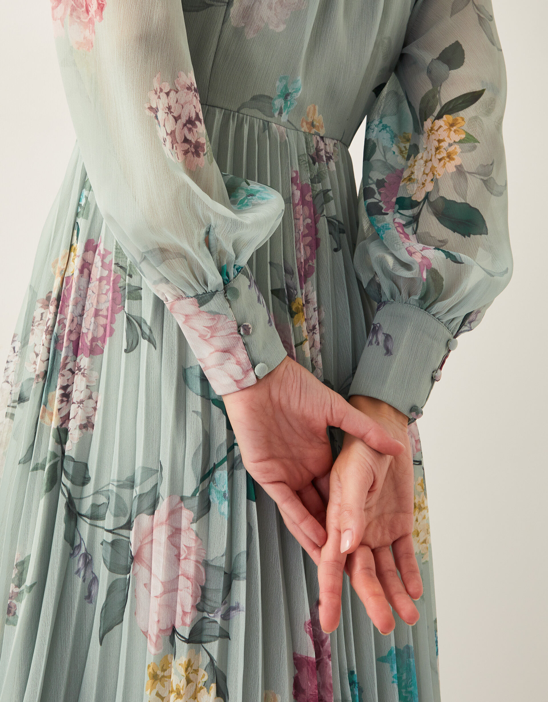 Agnes Floral Pleated Midi Dress Green | Evening Dresses | Monsoon UK.