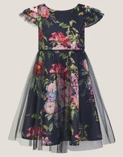 Floral Tulle Layered Party Dress, Black (BLACK), large