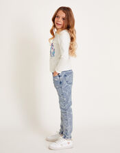 Rhinestone Unicorn Straight Jeans, Blue (BLUE), large