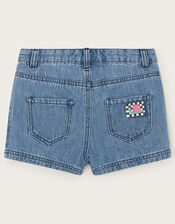Flower Denim Shorts, Blue (BLUE), large